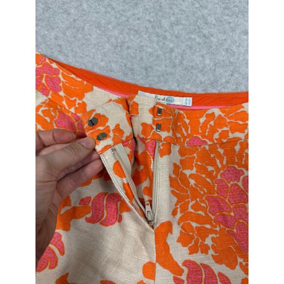 Boden Womens Size 6P Linen Cropped Orange Tan Printed Pants - Picture 11 of 12